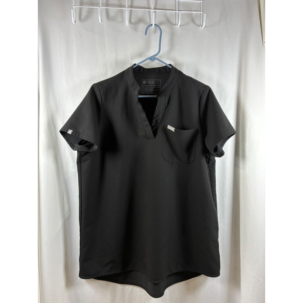 FIGS Black Casma Three-Pocket Scrub Top Womens Medium Mandarin Collar W21SW1012